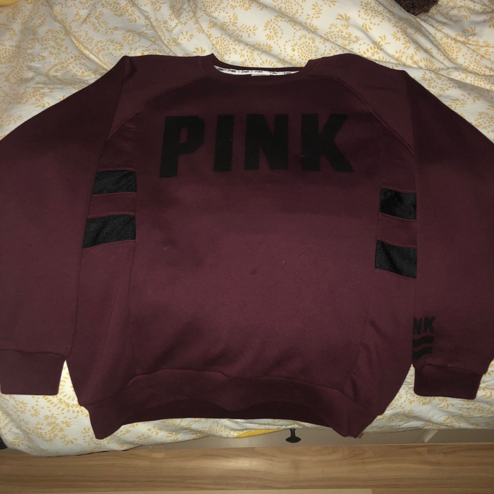 PINK Maroon Crew Neck